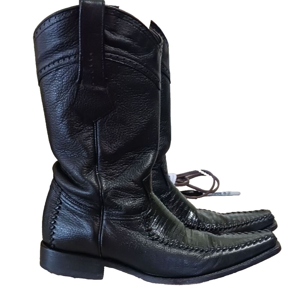 Los Altos Boots Black Genuine Teju Lizard Western Cowboy Boots Men's 8.5 EE